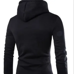 Premium men's slim fit black fleece hooded sweatshirt in a solid color back view