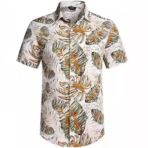Stylish men's casual Hawaiian short sleeve button down shirt with tropical floral print