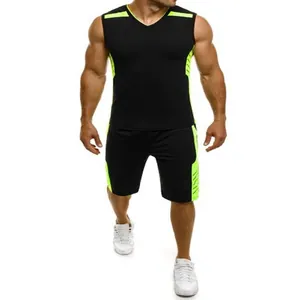Men's black and neon green compression sleeveless sports set for gym and basketball training