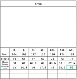 Detailed size chart for men's lightweight winter jacket from M to 5XL sizing specifications.