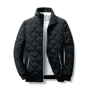 Stylish men's lightweight quilted padded winter jacket with a stand collar in black