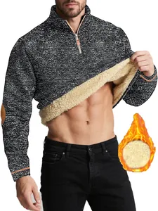 Detailed view of men's thickened stand collar sweatshirt with warm fleece lining