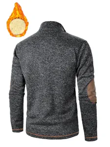 Back view of men's grey stand-up collar sweatshirt with fleece lining detail
