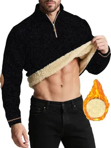 Men's thick black zip-up sweatshirt showing warm fleece lining and thermal properties