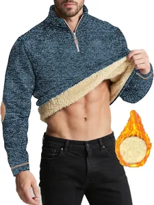 Detailed view of men's fleece-lined jacquard sweatshirt showing thick sherpa warmth