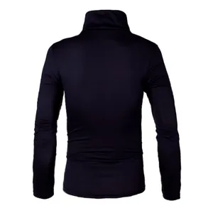 Back view of a men's slim-fit black turtleneck knit sweater for autumn and winter