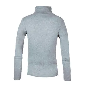 Detailed back view of a slim fit grey turtleneck knitted sweater for men's fashion.