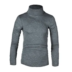 Men's slim-fit solid grey turtleneck knitted sweater for autumn and winter wear