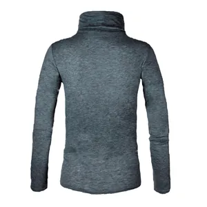 Detailed back view of a men's slim fit dark grey heathered turtleneck knit sweater