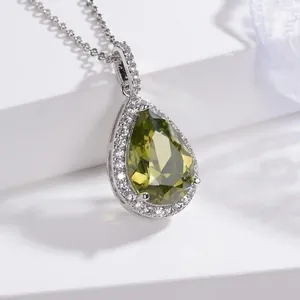 Elegant Western Style Water Drop Pear Cut Zirconia Pendant Necklace With Stainless Steel Chain Copper Pave Jewelry For Women