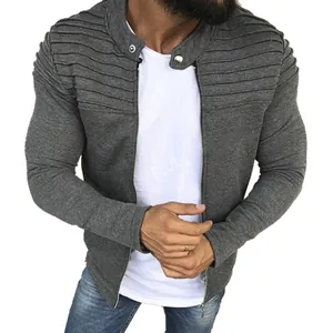 Modern men's outdoor leisure zip-up cardigan with stylish pleated shoulder detail