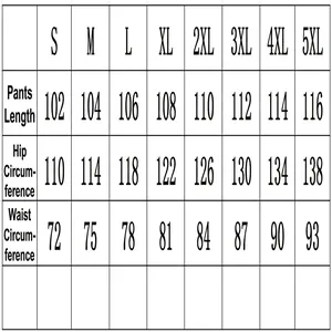 Detailed size chart for men's casual joggers showing waist and hip measurements.
