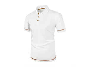 Close-up detail of white men's mesh ice silk polo shirt showing fabric and collar