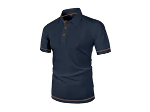 Detailed view of a navy blue mesh polo shirt for men featuring a textured fabric