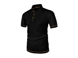 Men's premium black mesh ice silk polo shirt featuring brown accents and a classic collar