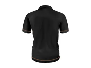 Detailed back view of men's black mesh ice silk polo shirt with brown stripe accents