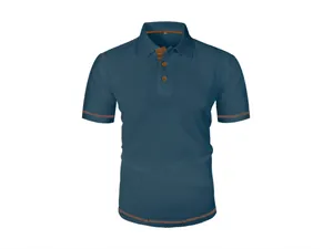Men's blue waffle knit ice silk polo shirt with brown accents for summer casual wear