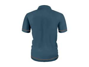 Back view of a men's blue mesh ice silk short sleeve polo shirt with waffle knit texture