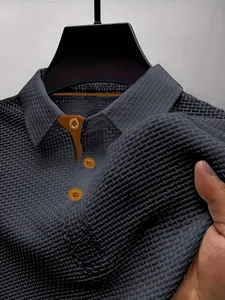 Detail view of men's ice silk mesh polo shirt showing fabric texture and collar.