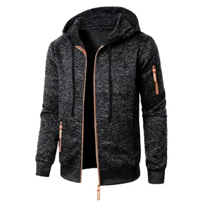 Veste à capuche en jacquard gris foncé pour homme avec fermeture éclair