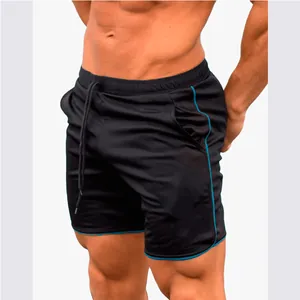 High-performance men's black athletic shorts with blue trim for fitness and running