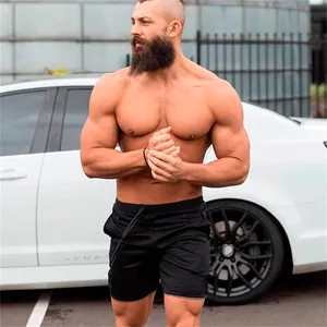 Detailed shot of men's black athletic shorts for gym training and running workouts