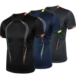 3er-Set schnelltrocknende Herren-Sport-T-Shirts in Schwarz, Navy und Grau für Fitness.