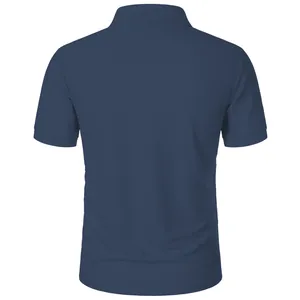 Vue arrière d'un polo classique bleu marine à manches courtes pour hommes en tissu piqué