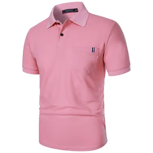 Polo rose classique pour homme à manches courtes avec poche poitrine et rayures
