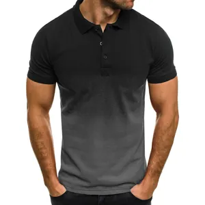 Athletic men's 3D black grey gradient short sleeve polo shirt with lapel collar