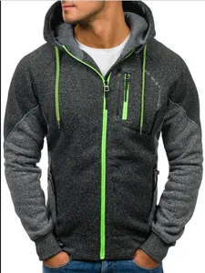 Felpa maschile in pile grigio con cappuccio e vivaci dettagli zip in verde neon