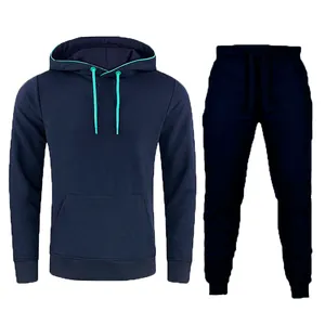 Tuta sportiva da uomo blu navy con felpa con cappuccio e pantaloni sportivi coordinati