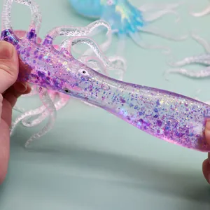 Colorful translucent glitter TPR octopus squishy toy for stress relief and sensory play