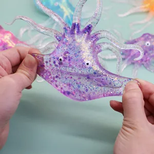 Colorful glitter octopus squeeze toy with slow rebound TPR material for stress relief