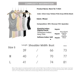 Detailed size chart and material specifications for the yellow halter neck tank top