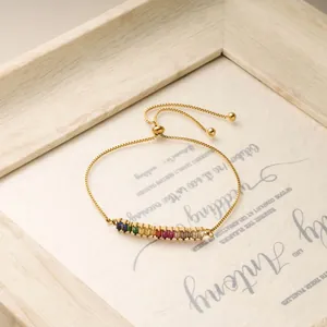 Light Luxury Titanium Steel Gold Plated Colorful Zirconia Adjustable Drawstring Bracelet For Women Dopamine Rainbow Box Chain Jewelry Gift