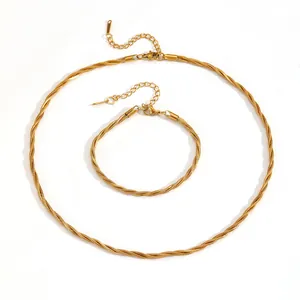 Elegant 18k gold plated twisted snake chain necklace and bracelet jewelry set