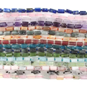 Assorted colorful natural stone crystal tube beads for DIY necklace jewelry making crafts