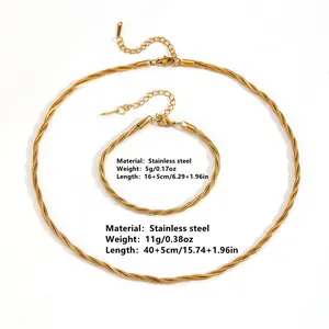 18k gold plated stainless steel twisted snake chain necklace and bracelet jewelry set