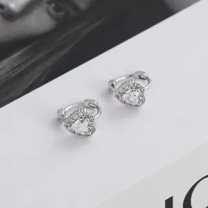 Luxury silver heart-shaped zircon hoop earrings with sparkling pave-set stones for women