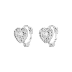 Elegant silver heart-shaped hoop earrings with sparkling cubic zirconia stones
