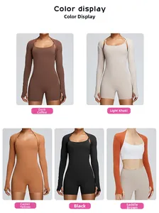 Nude-feel long sleeve sports shrug for women shown in five different trendy colors