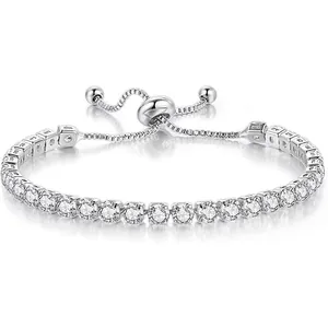 Elegant adjustable silver bracelet with sparkling zircon stones for a luxury look