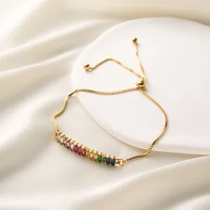 Titanium steel adjustable box chain bracelet with colorful square zircons for women