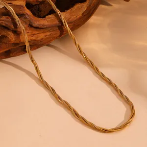 Elegant triple-layered braided snake chain necklace in 18K gold plated titanium steel
