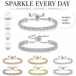 Copper Alloy Zirconia Tennis Bracelet For Women Simple Inlaid Crystal Adjustable Bolo Clasp Evil Eye Cross Jewelry Bracelet