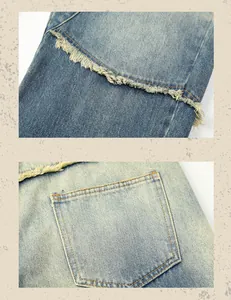 Detailed macro shot of American vintage washed denim with frayed seam and pocket detail