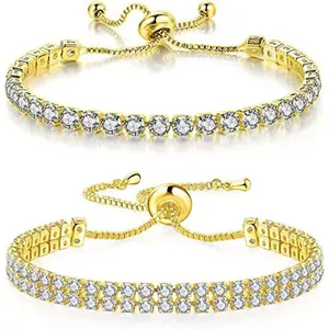 Luxury gold plated adjustable zircon tennis bracelet set for women fashion jewelry