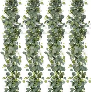 Artificial Eucalyptus Garland With Baby's Breath Rose Flowers Greenery Vines For Wedding Party Home Wall Fireplace Decor