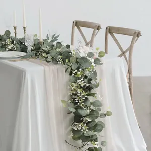 180cm artificial eucalyptus garland with baby's breath for wedding table decor